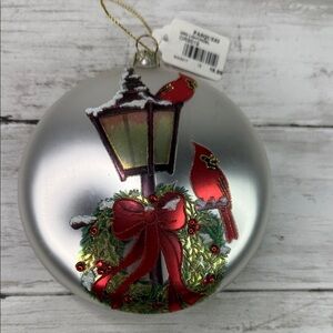 Sullivan Gifts Red Birds Cardinals Noel Christmas Wreath Tree 5" Glass Ornament